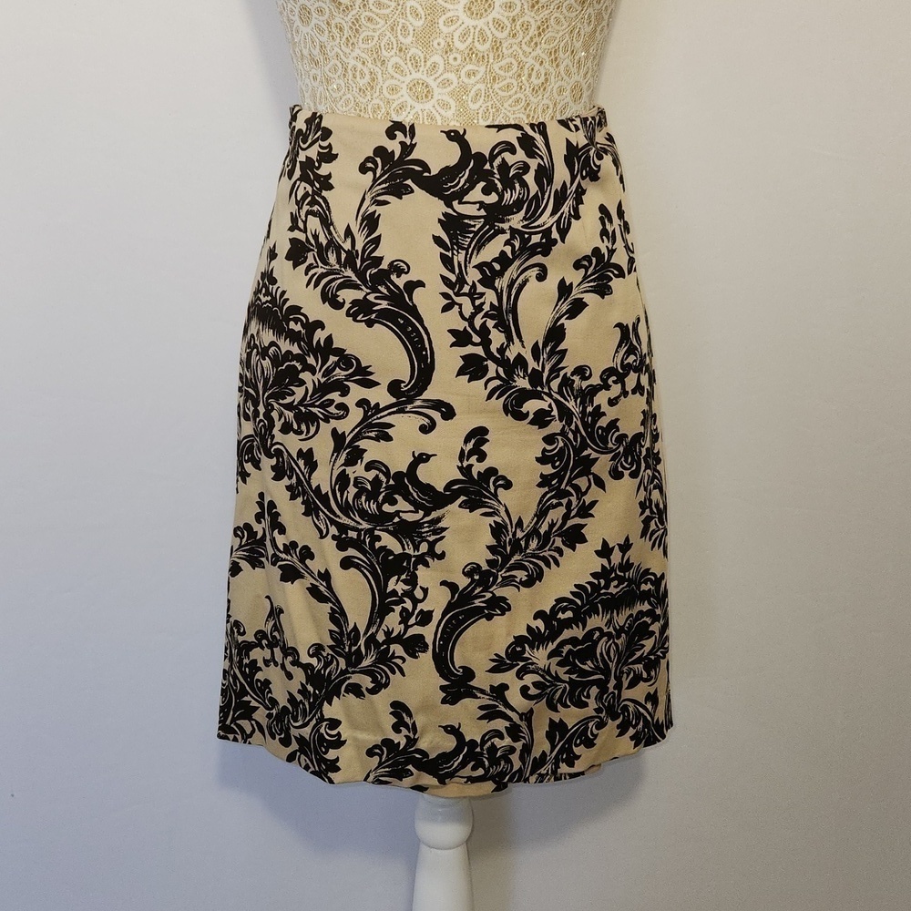 Talbots Womens Black Cream Floral Print Stretch Hidden Zip Closure Skirt Size 2P